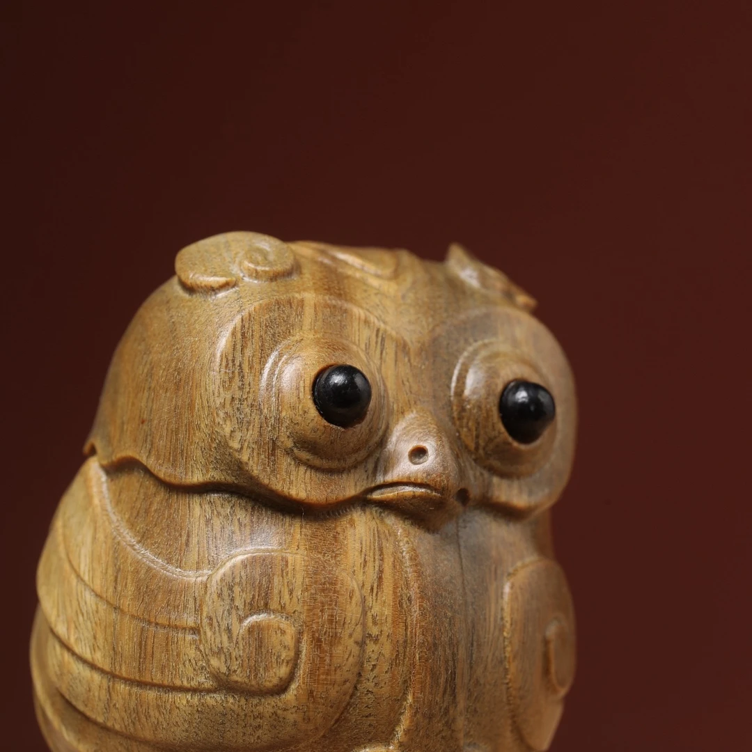 御紫坊【猫头鹰】阿根廷绿檀实木手把件 摆件桌面装饰实心把件把玩
