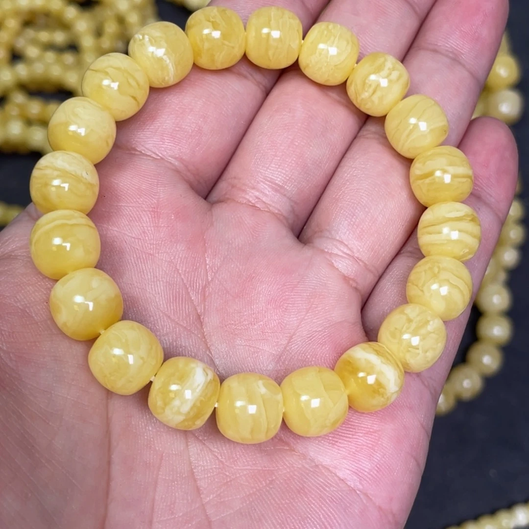 蜜蜡未镶嵌裸石虎皮纹千层雪蜜蜡手串11mm