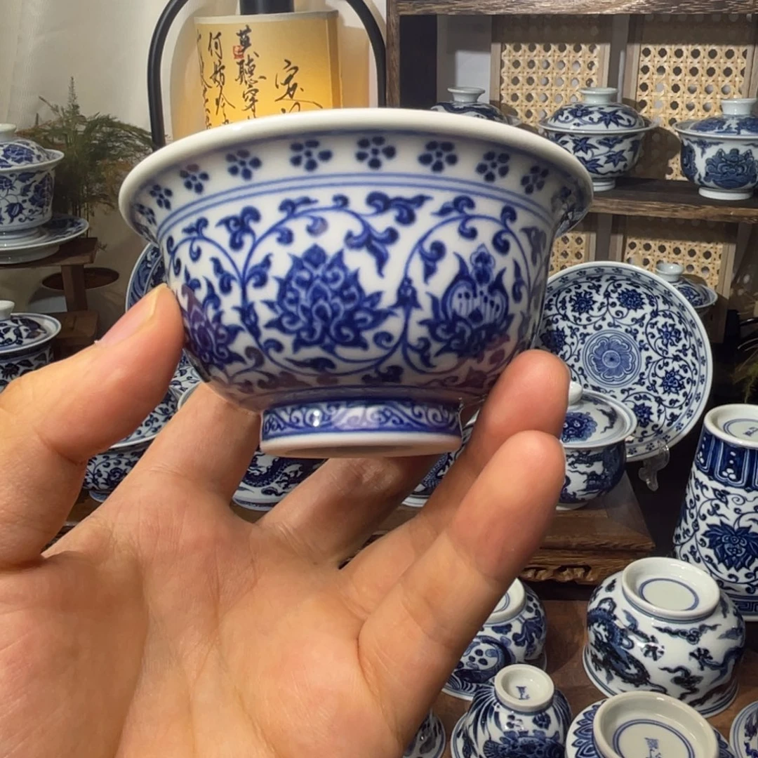 只***笑纯手工手绘缠枝莲压手杯