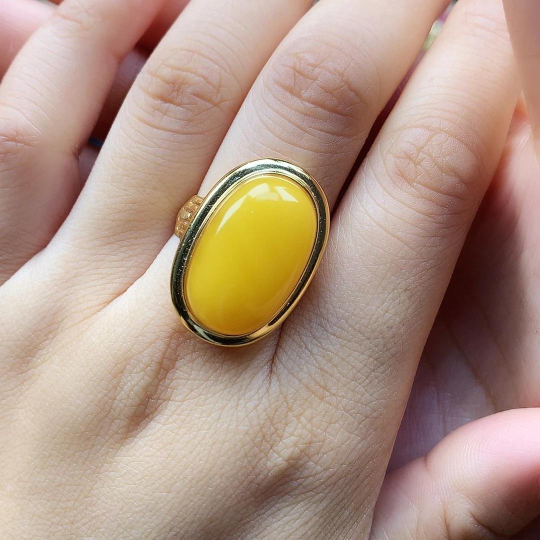 蜜蜡银S925镶嵌戒指戒指