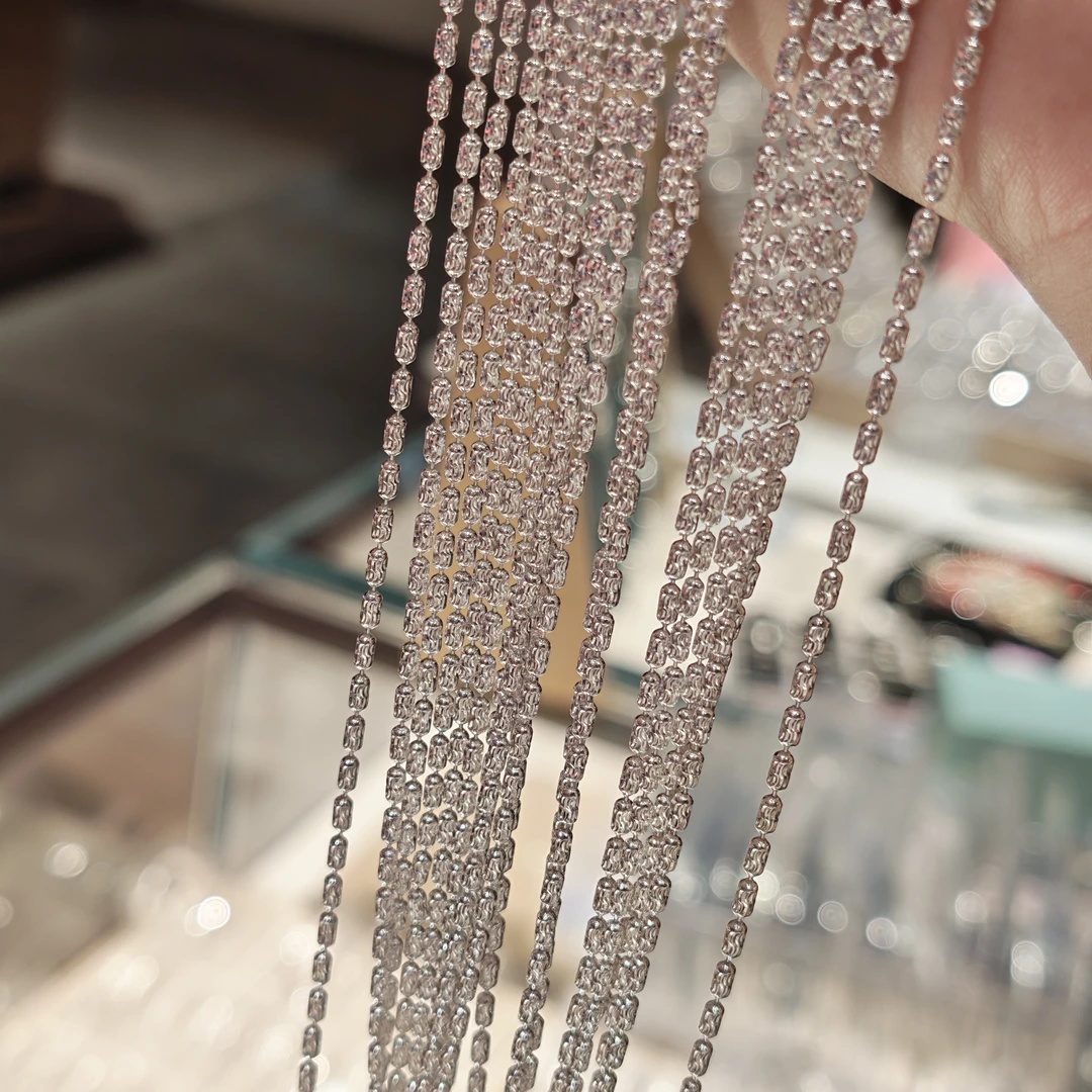 链子足银 足银999星光砖石链锁骨链毛衣时尚百搭长项链