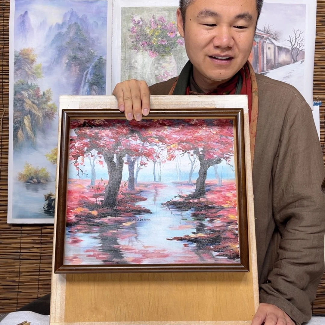 油画行路人小院绘画作品竞拍