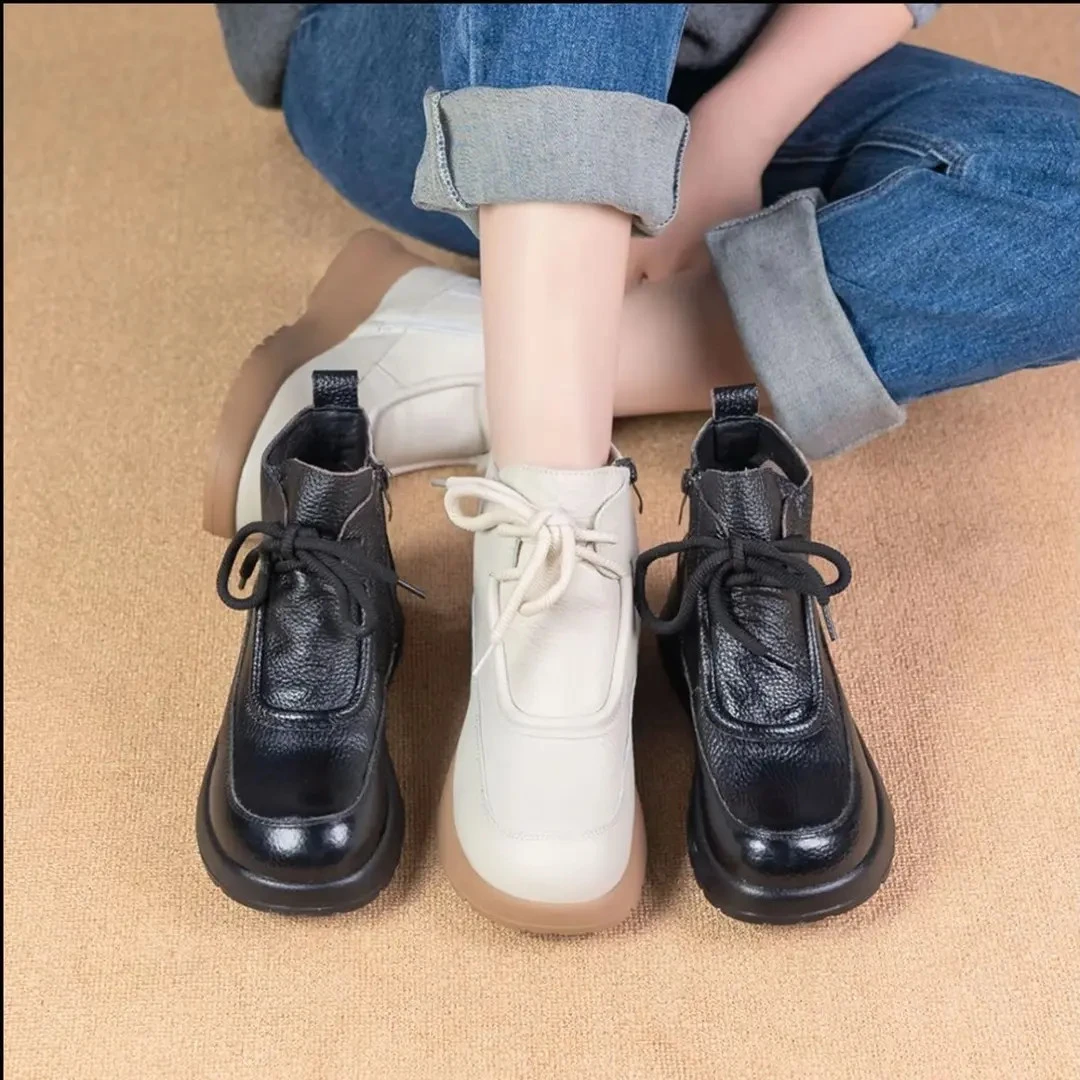 【粉丝福利】头层牛皮百搭保暖皮毛一体厚底马丁靴869