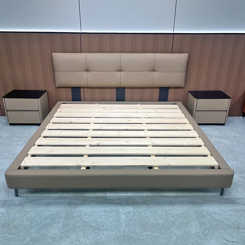 品质奢华型裂纹设计皮艺床床架皮床大床轻奢实木床高箱