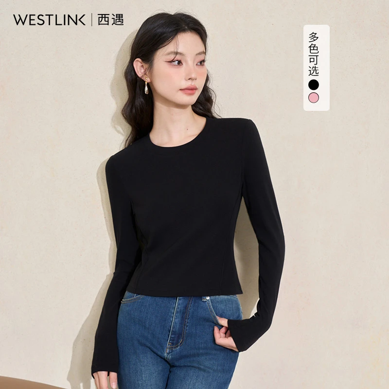 【嘉鹅专属】西遇长袖短款T恤女2024年秋季新款修身针织打底衫上衣