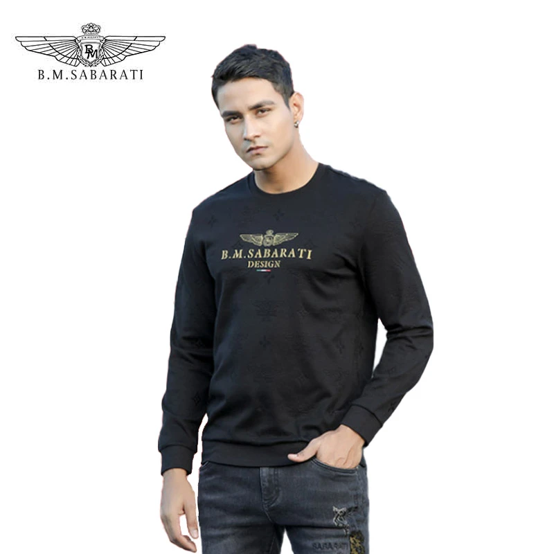 B.M.SABARATI 秋冬时尚成熟痞帅黑色3D刺绣长袖宝马上衣卫衣R