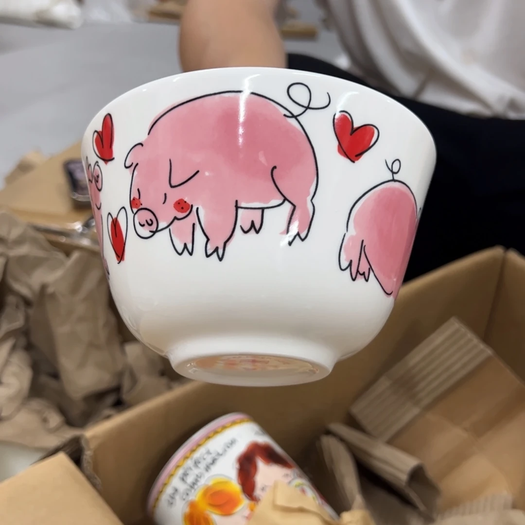 老姊妹家瓷器好漂亮猪猪碗粉色