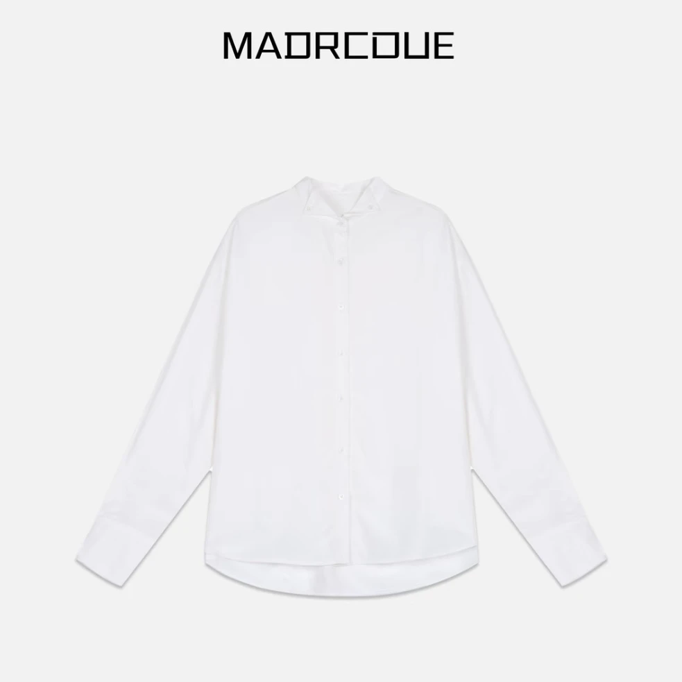 MADRCOUE 小三角立领别致单排扣百搭长袖衬衫603255