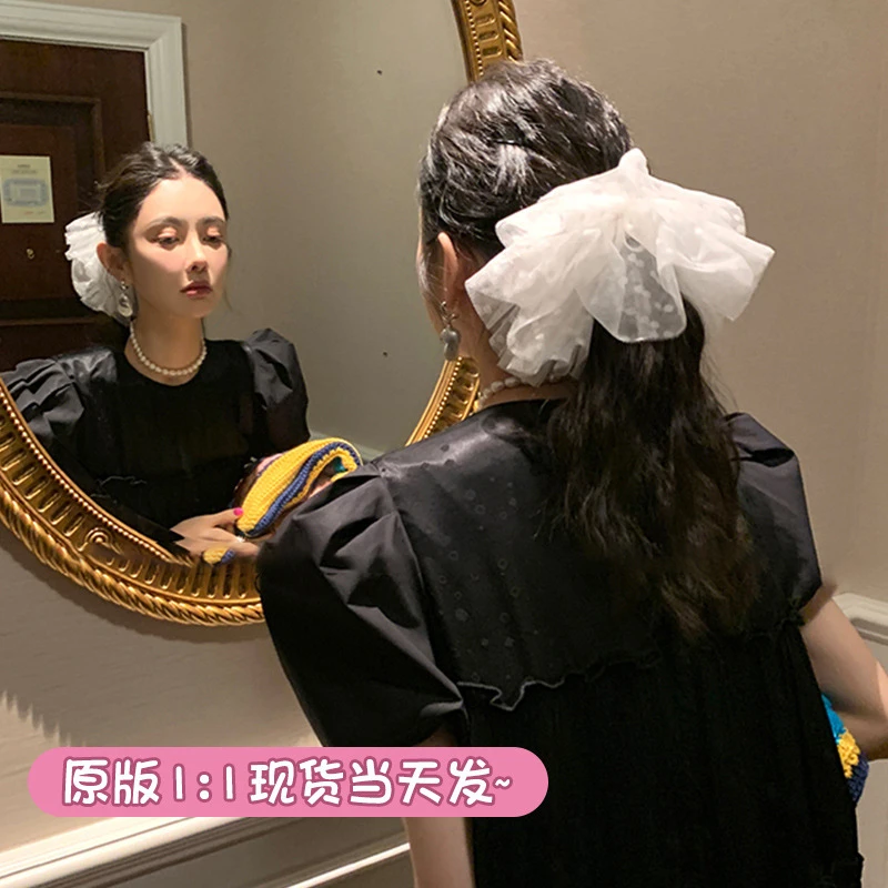 mona同款网纱波点大肠发圈感气质超大蕾丝发圈头绳女头花发饰