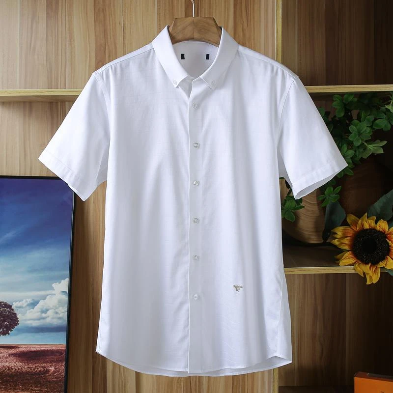 舒适亲肤H系撤柜男装白色短袖衬衫男夏季薄款透气百搭休闲寸衫