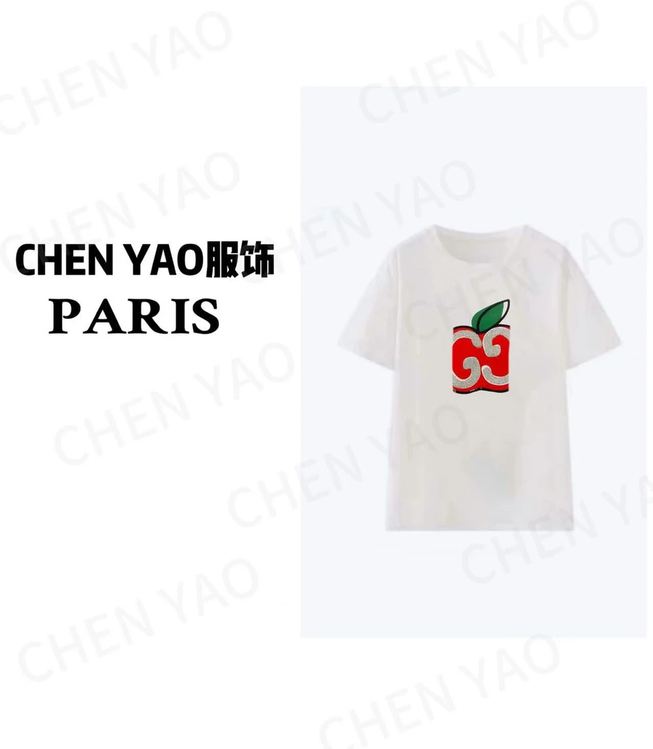 【小苹果】轻奢时尚百搭 重工3D立体毛巾刺绣夏季设计感短袖