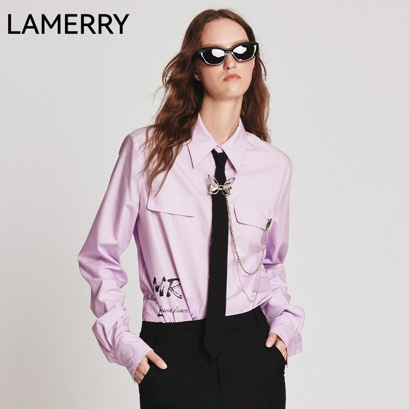 【春上新】【欧若风】LAMERRY浅紫色气质长袖衬衫配:领带LWFS1C011