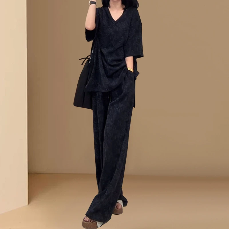爆款炸街减龄时尚套装女夏季盐系穿搭小众设计高级感阔腿裤两件套