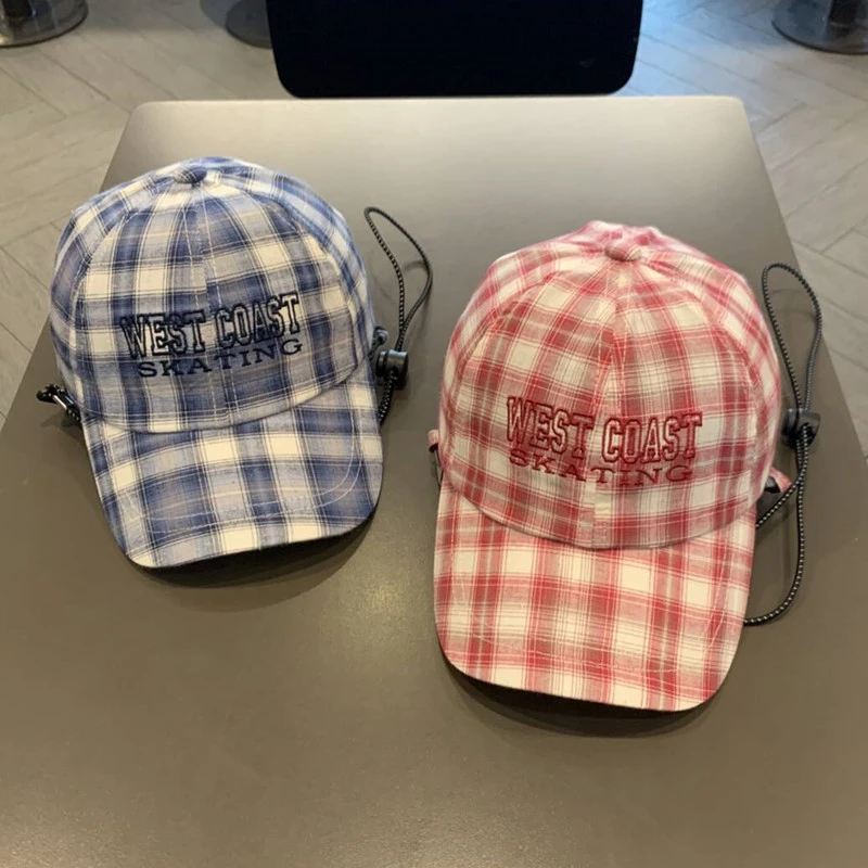 儿童韩系chil格子棒球帽亲子款夏季大檐双面戴渔夫帽抽绳鸭舌帽