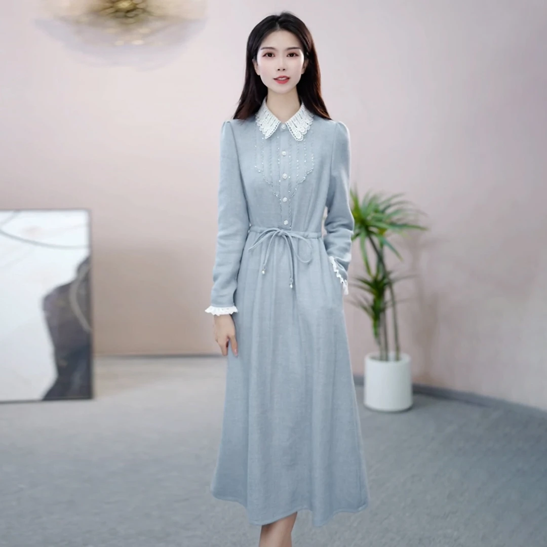 法式高端精致连衣裙女2025秋季新款妈妈装修身显瘦减龄中长款裙子