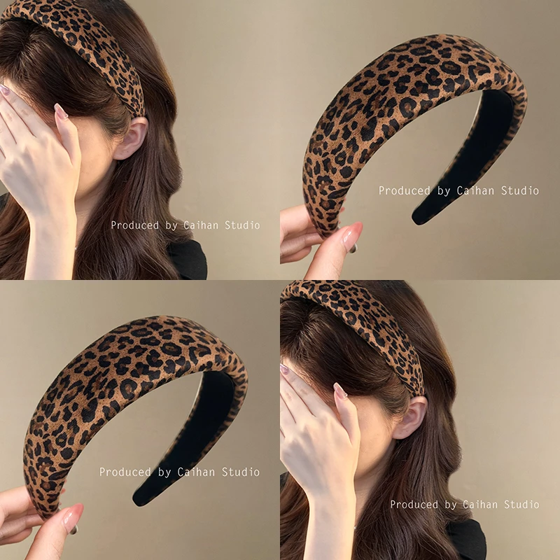 时髦攻略~韩版丝绒豹纹宽边发箍复古高级感头箍女2025新款盘发器
