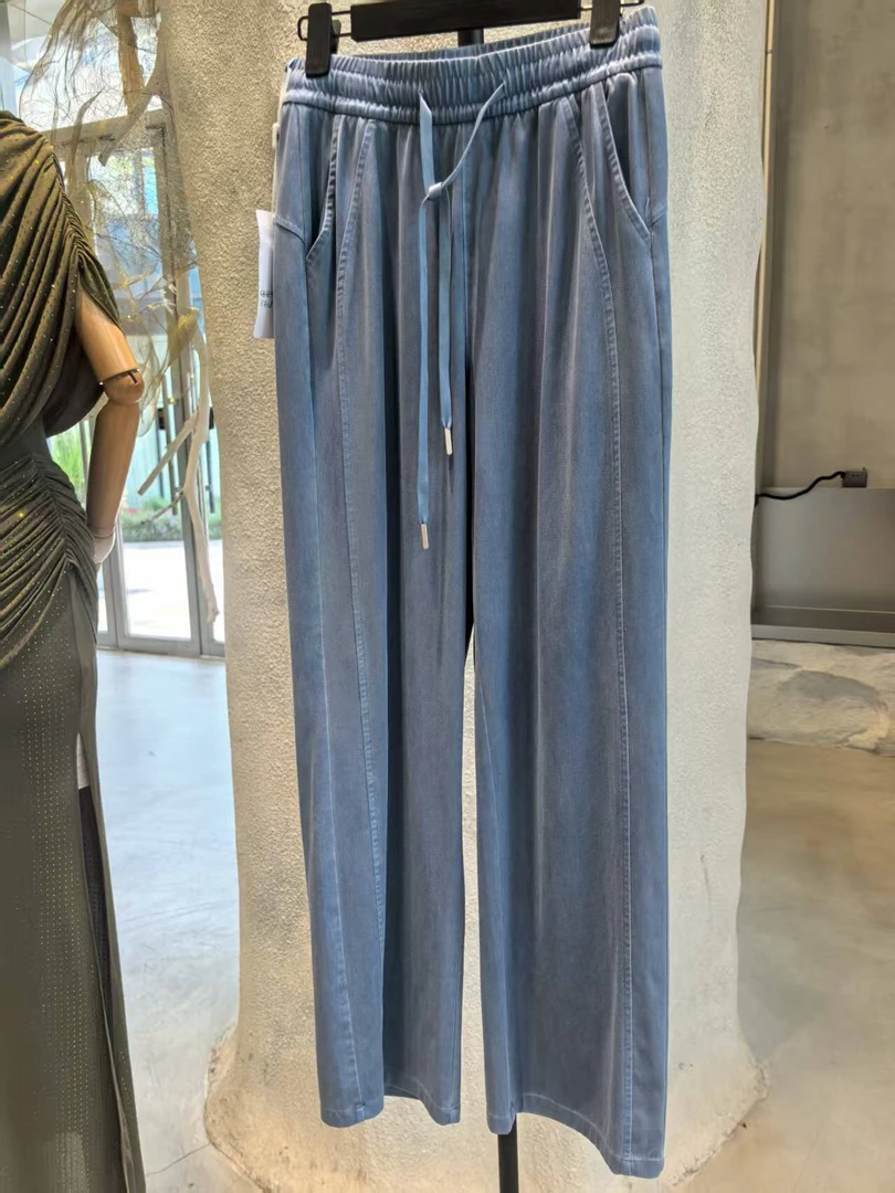 CC大小姐夏季莱赛尔水洗阔腿牛仔直筒裤