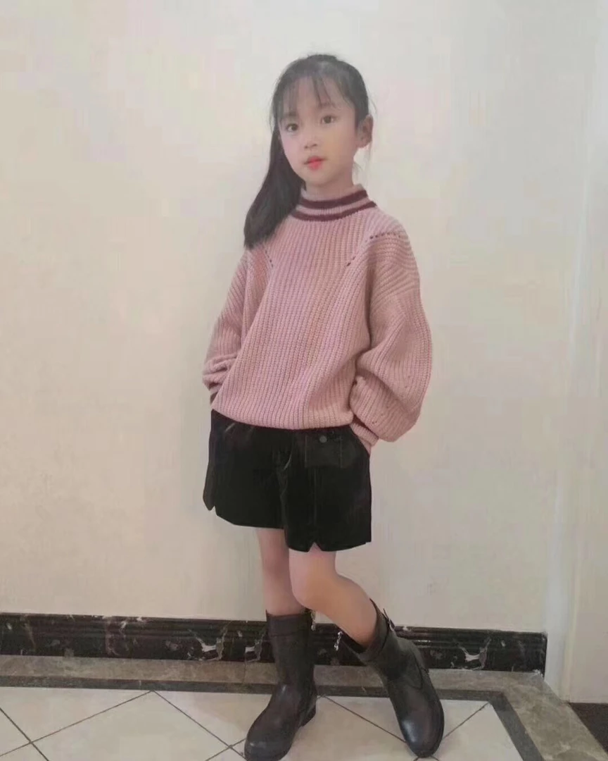 女温柔风毛衣粉色杏色童装保暖加打底毛衣欧恰恰气质款半高领针织