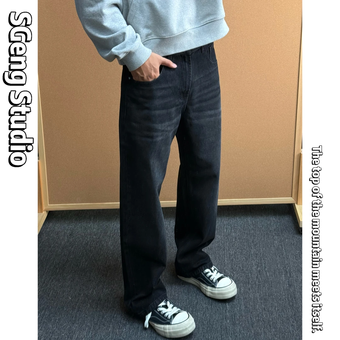 SGeng.Cleanfit直筒无弹水洗原黑阔腿牛仔男基础简约百搭裤子长裤