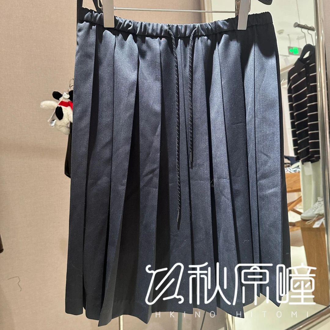 秋原瞳-obj日韩半身裙厚款黑色百搭A字学院风裙子半裙百褶裙褶皱