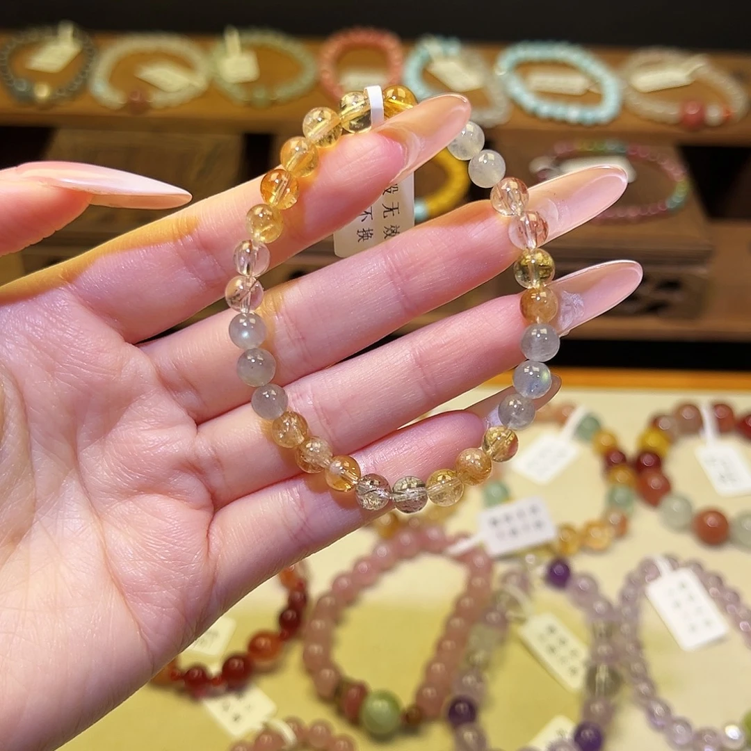 水晶手串银S925镀金镶嵌黄1493