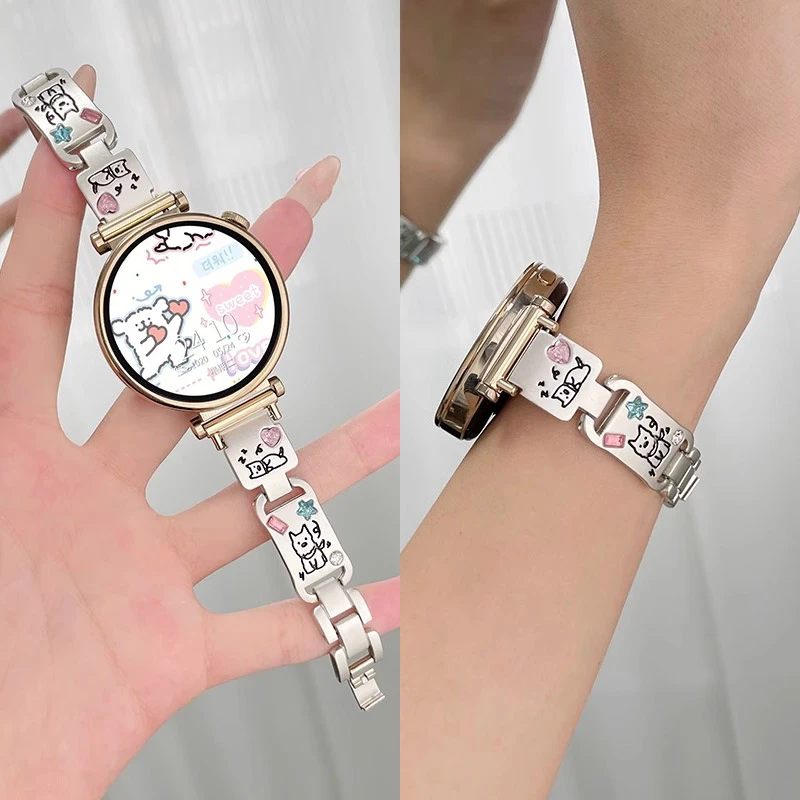 适用华为GT5表带新款gt4彩钻小狗41mm金属腕带创意时尚18mm高级女