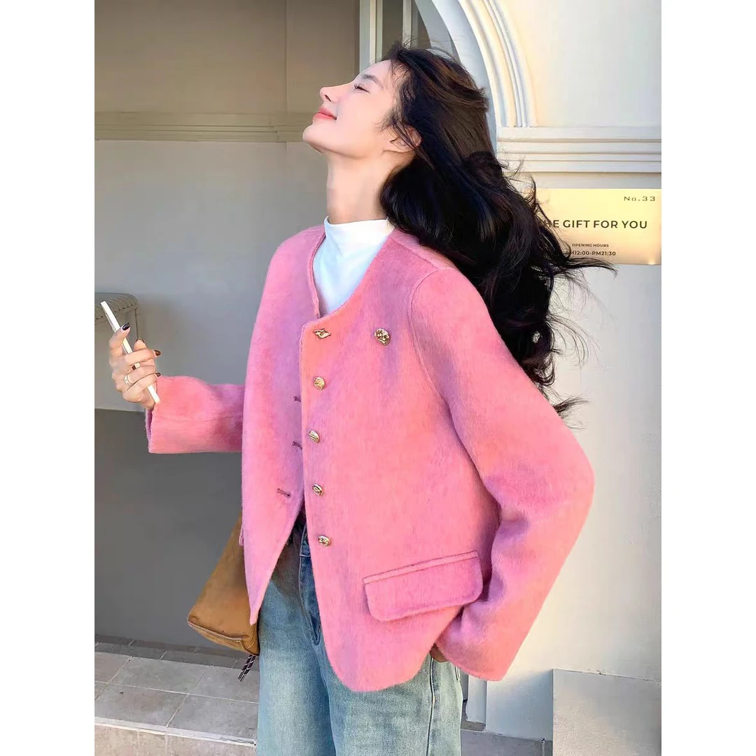 小香风双面羊绒大衣女短款2025秋冬新款小个子气质显瘦羊毛呢外套