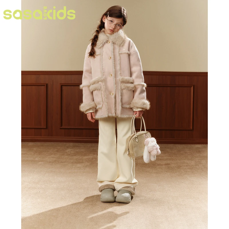 sasakids【桃桃乌龙】秋冬一体拼色宽松休闲外套防风女童