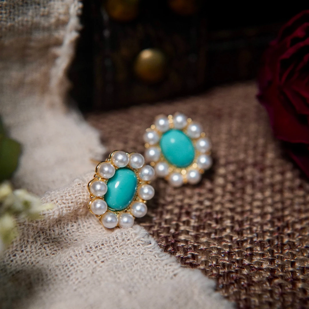 铜合金耳饰 翡冷翠中古首饰珠珠耳钉 佛罗伦萨气质耳饰耳钩L9