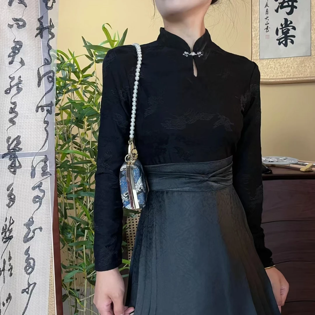 新中式【雲鹤】暗纹提花针织长袖百搭