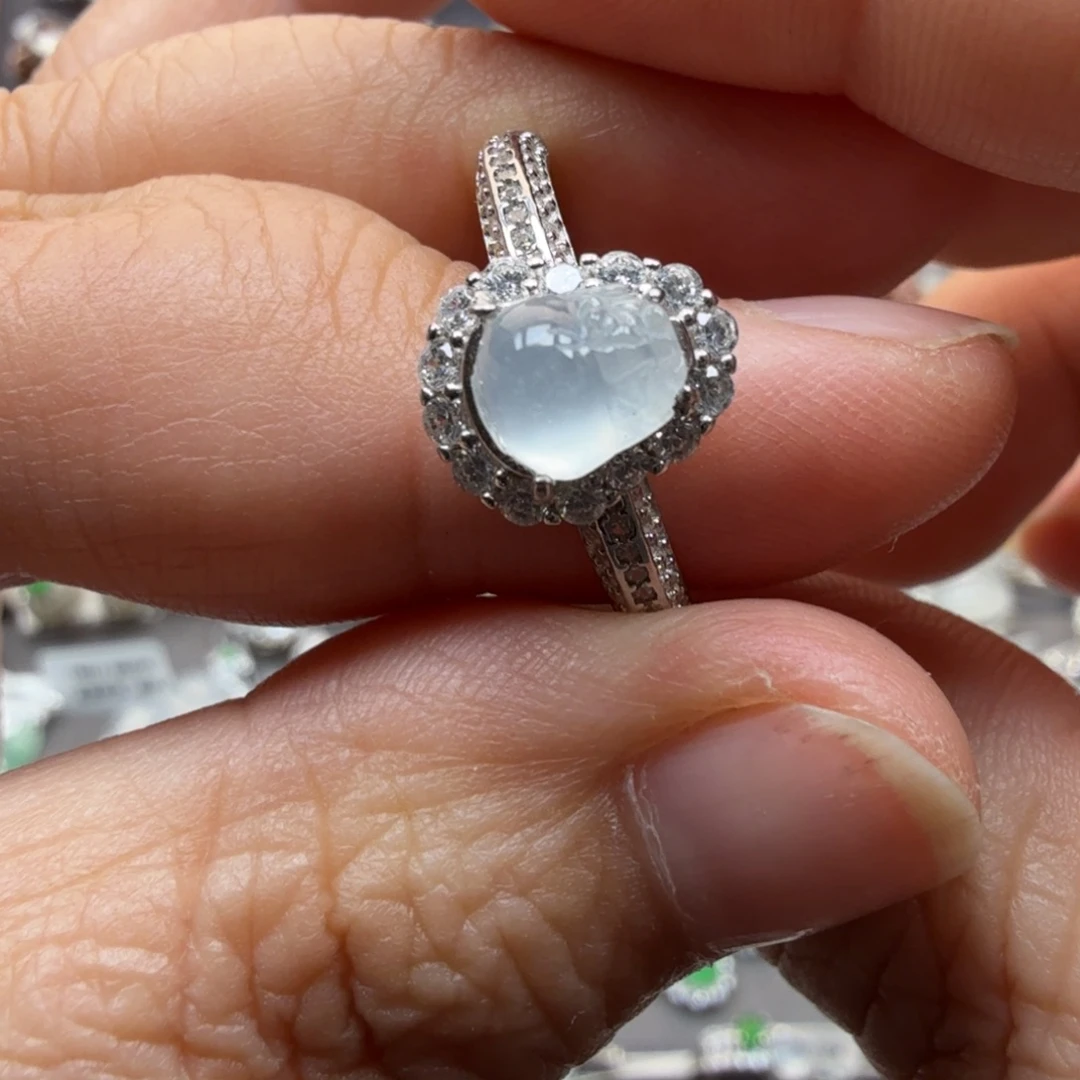 翡翠银S925镶嵌戒指8083