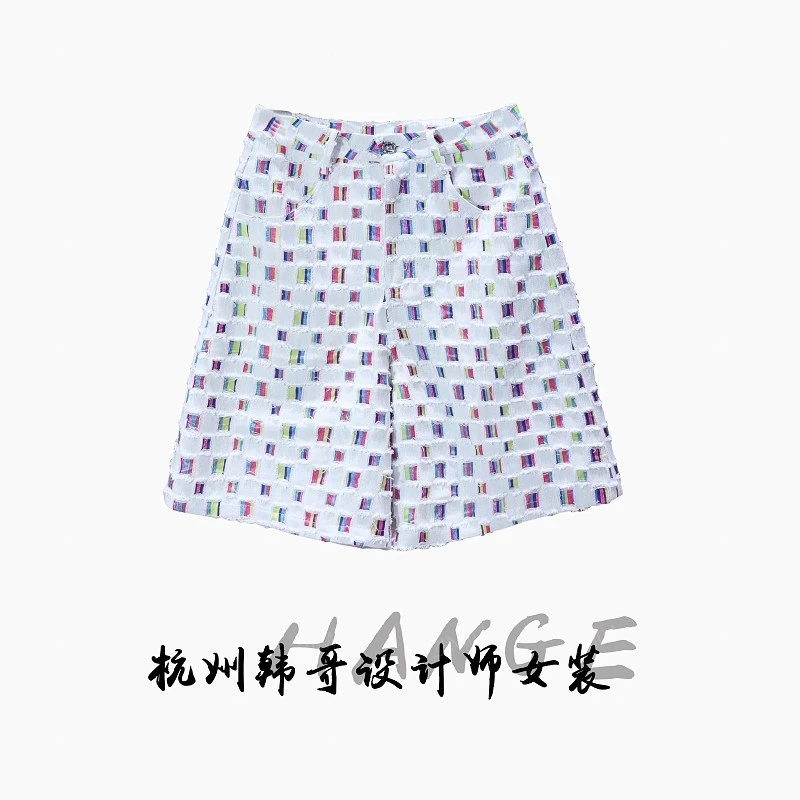 【韩哥女装】夏季象牙白烧花磨破A字全棉休闲牛仔短裤8330