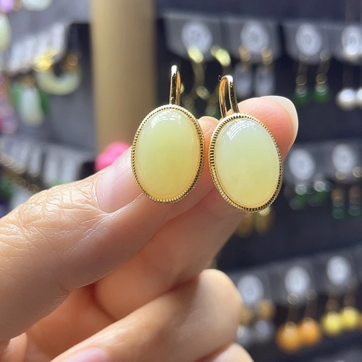 和田玉银S925镶嵌耳饰