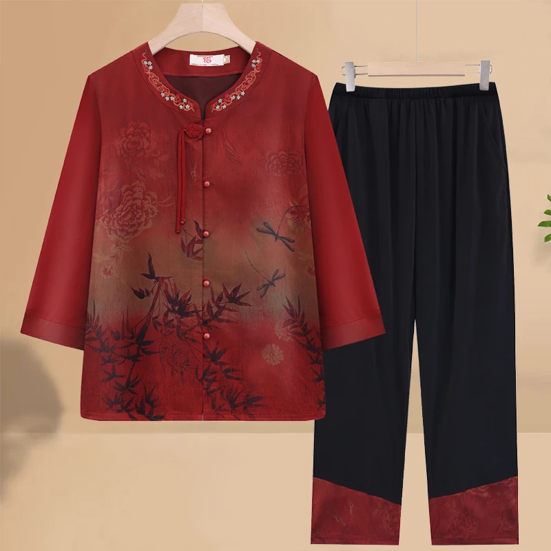 奶奶装夏季国风衬衣老太太老人上衣妈妈衣服中老年人女装夏装套装