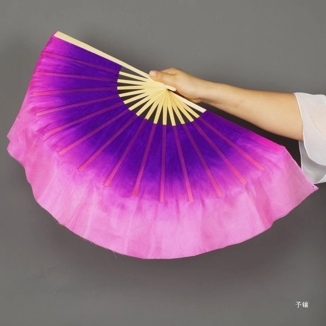 仿真丝舞蹈扇子梦幻紫粉渐变手拿跳舞扇秧歌表演中国风舞扇