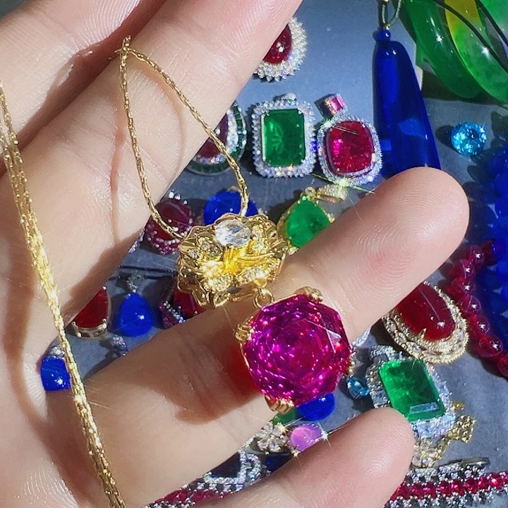 钨金红色蓝色满钻镶嵌