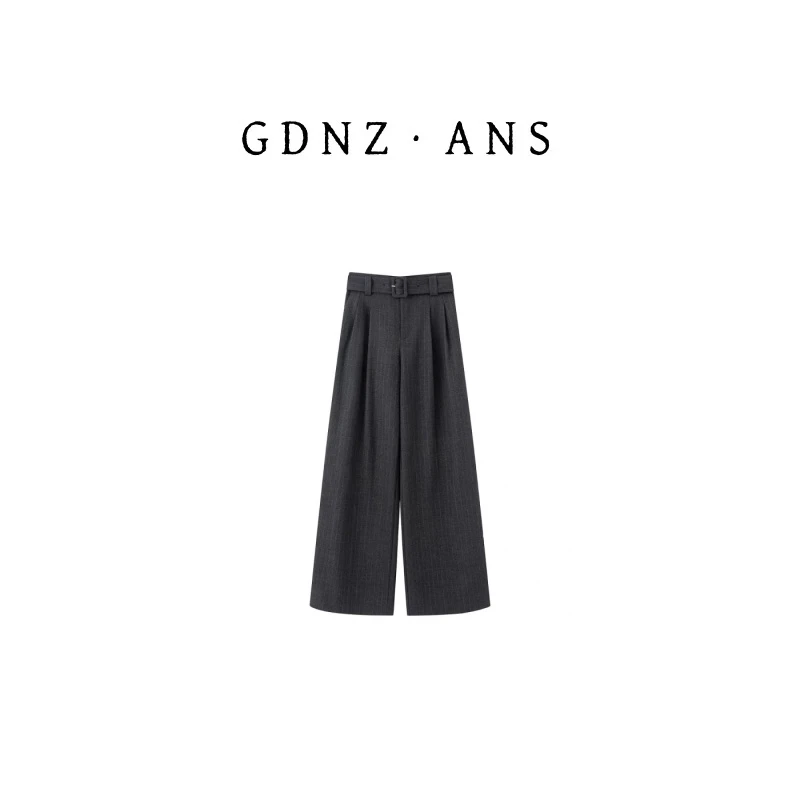 【艾家商场专享】女装2025秋季时尚高腰阔腿条纹百搭休闲西裤3025