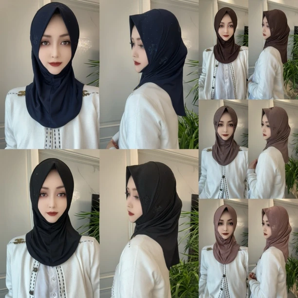 阿蕊推荐 蝴蝶烫钻水晶麻软帽檐套头头巾（送珍珠扣）