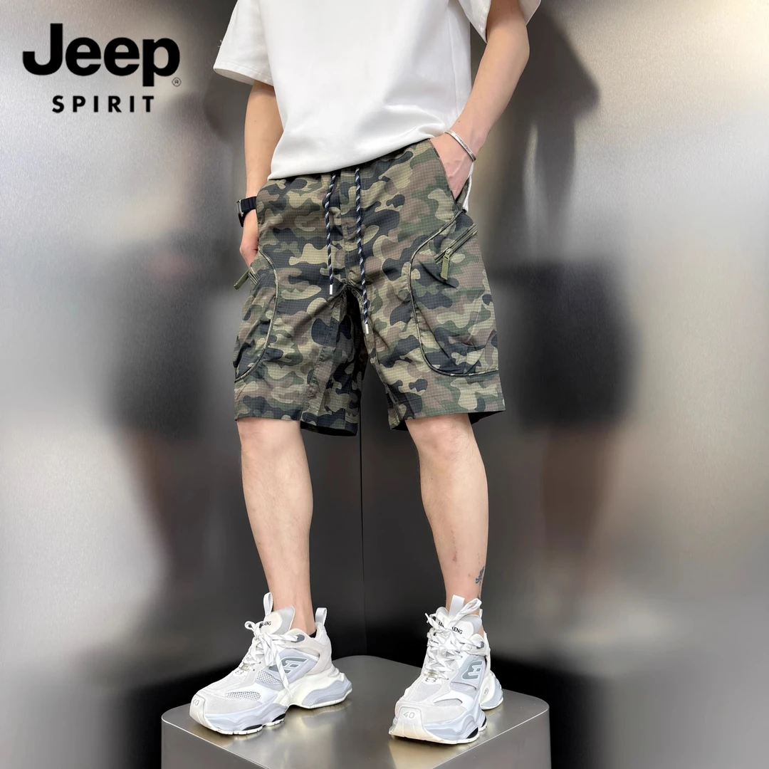 JEEPSPIRIT复古迷彩工装短裤男凉感中裤夏季新款冰丝速干五分裤男