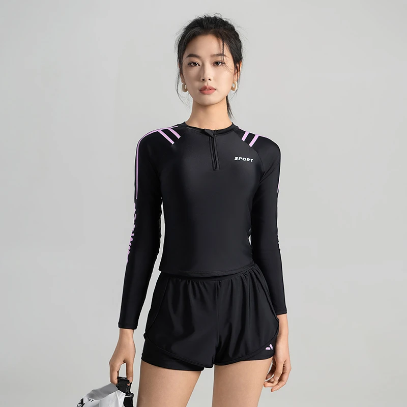 2025新款透气时尚保守显瘦温泉度假分体套装款大码游泳衣女2605