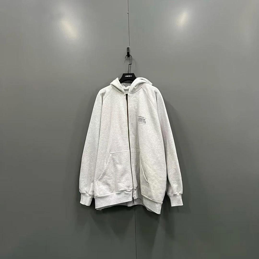 99新 Balenciaga/巴黎世家 灰色印花拉链帽衫3码全新9200/C017106