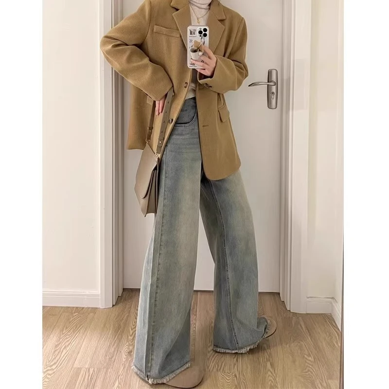 孕妇裤子春秋款外穿秋季牛仔裤2025新款秋冬小个子直筒阔腿裤