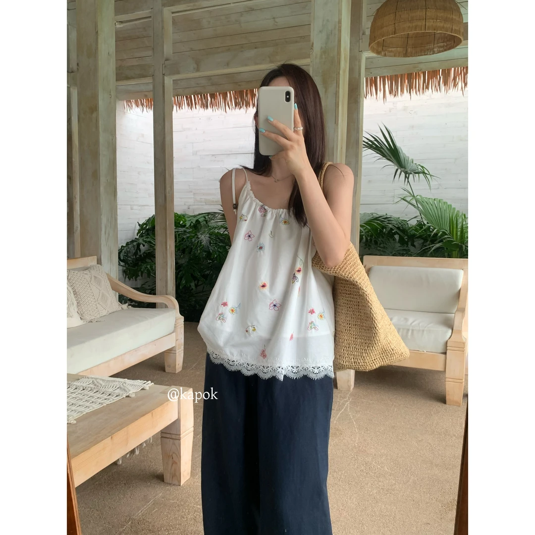 25312#KAPOK#哇塞！百搭吊带可调节绑带立体刺绣拼接蕾丝（福利）