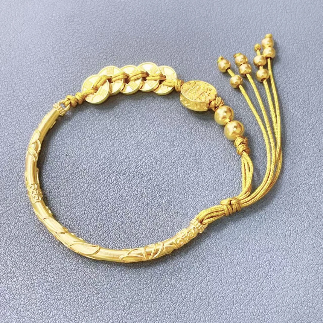 L-8104  足金古法精工五帝钱半镯手链