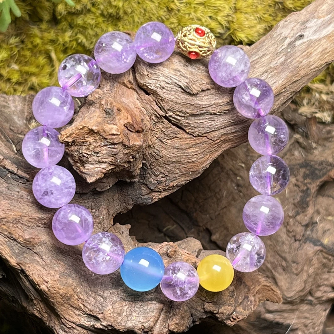 【贤哥珠宝】薰衣草DIY水晶手串手链单圈圆珠女款百搭紫色系GTG1012