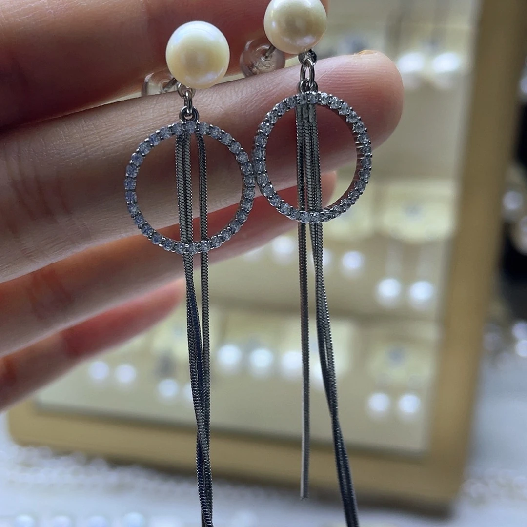 银S925镶嵌淡水珍珠耳饰