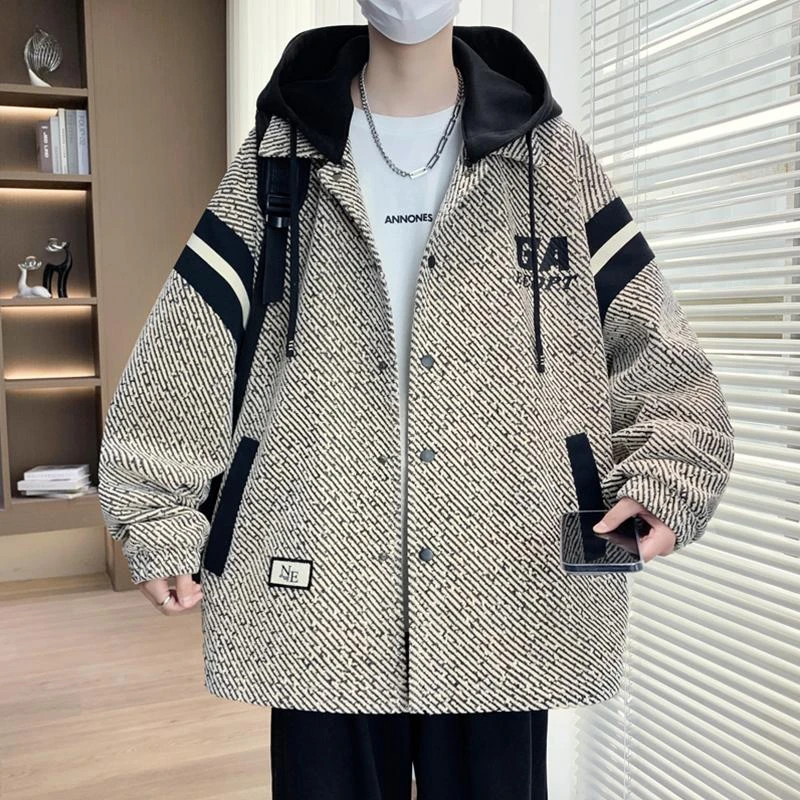 2025春季新款青少年可脱卸帽时尚夹克条纹设计潮牌百搭男生外套