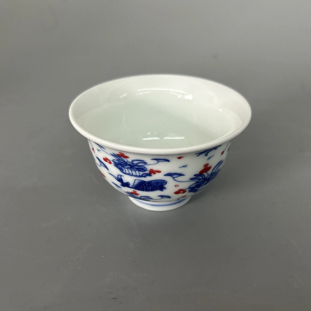 陶瓷 摆件 鱼藻纹压手杯