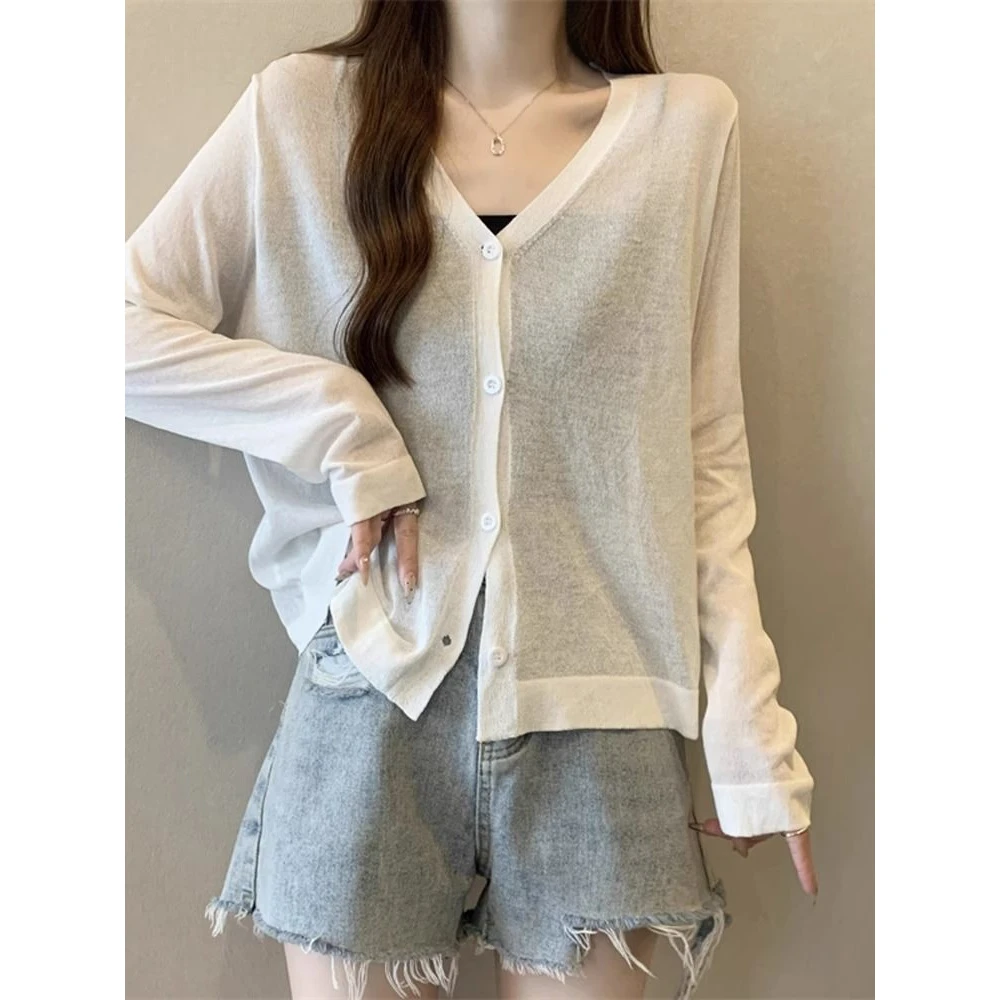 新款大码200斤胖MM薄款冰丝防晒开衫外套设计感小众纽扣短