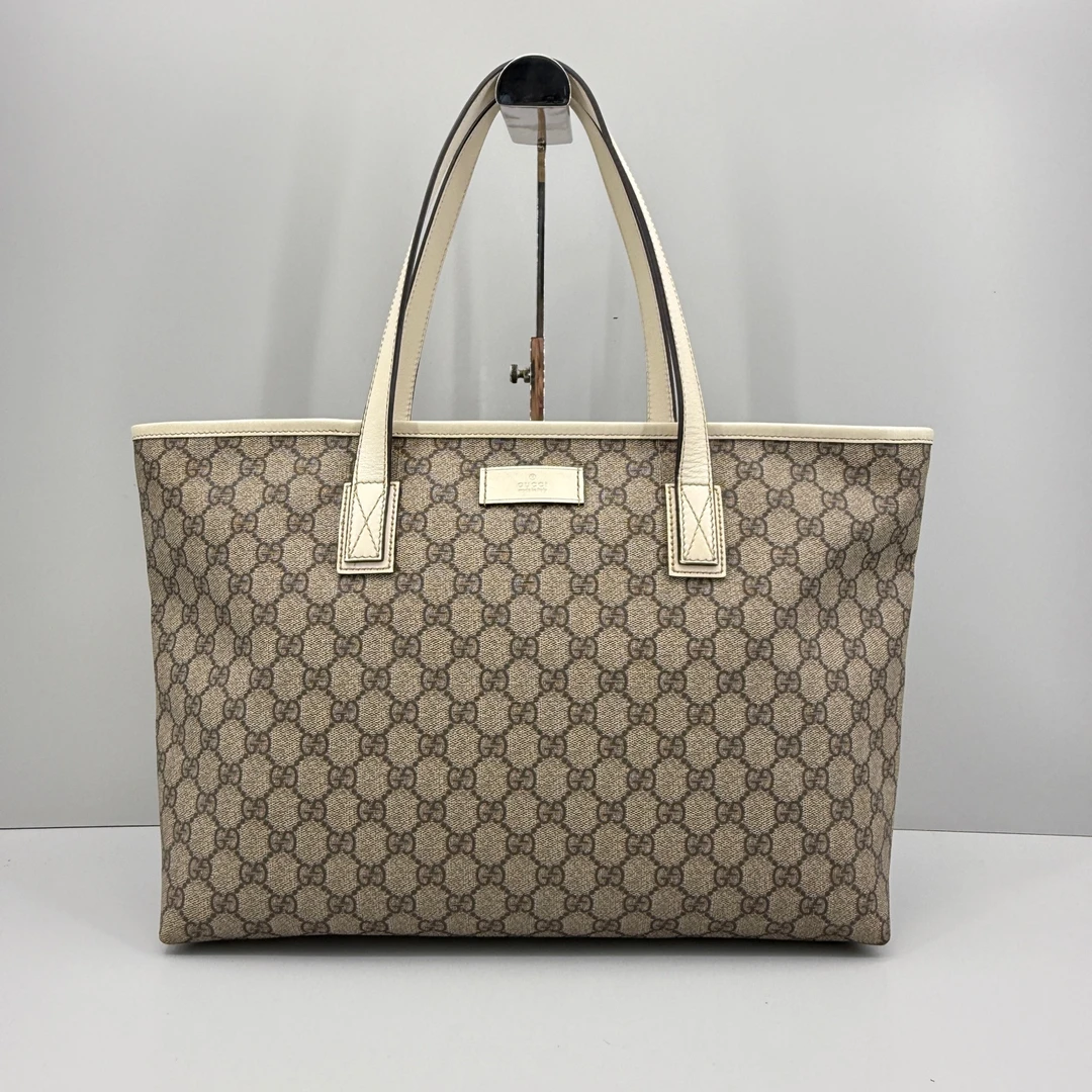 95新 GUCCI/古驰 优选/白色老花托特包/37x27x11/Z092220